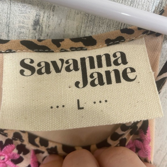Savanna Jane Larissa Leopard Embroidered A-Line Shift Dress size L Boho - Picture 5 of 11
